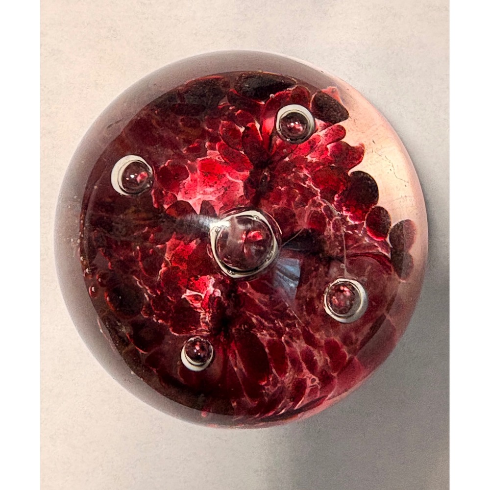 Vintage Cranberry Red Art Glass Paperweight Controlled Bubble Murano Style Orb - Picture 2 of 6